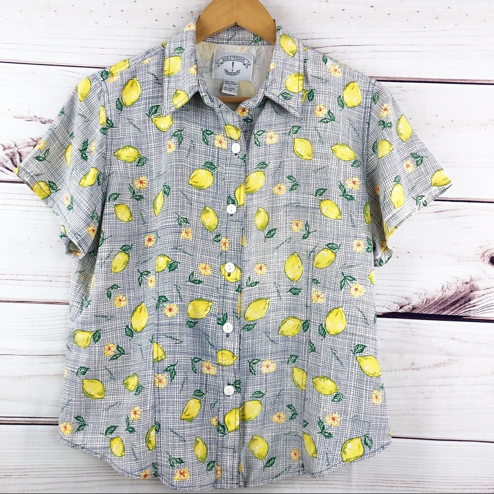 T261 VTG Solutions! Lemon Graphic 100% Silk Blouse